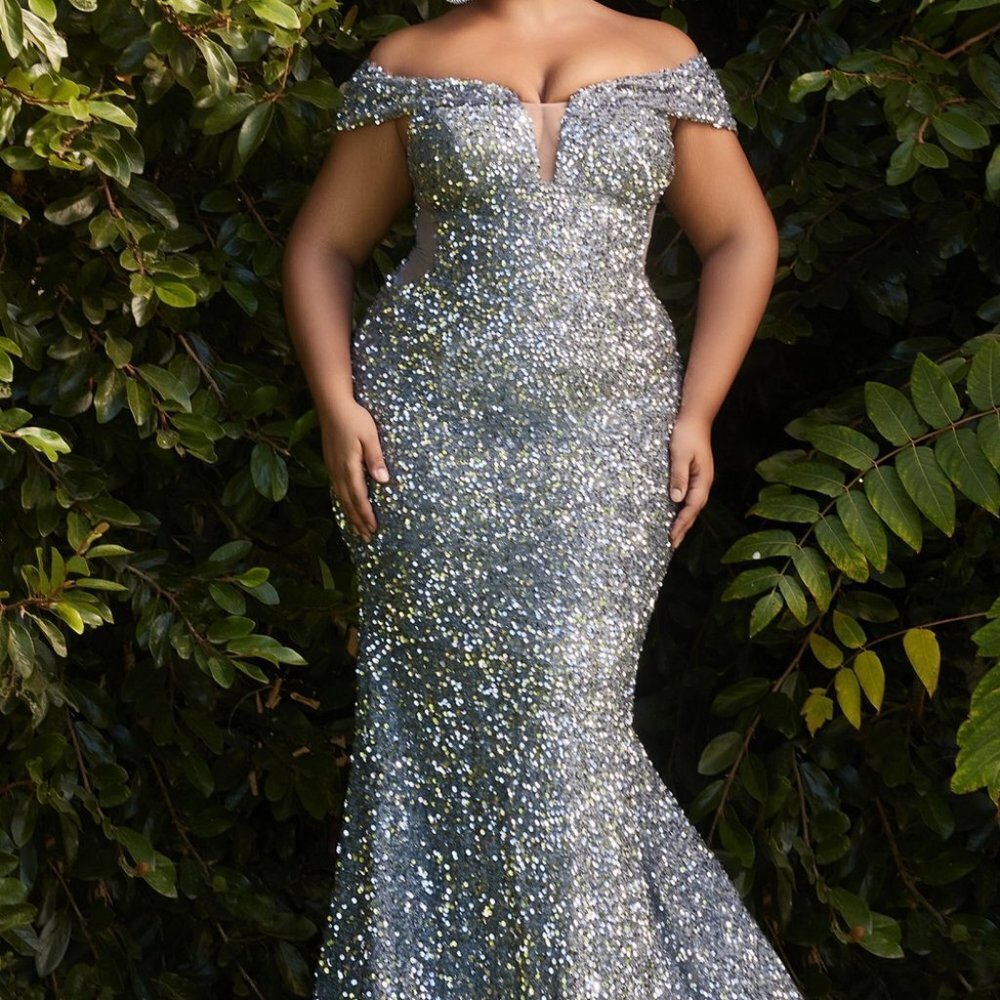 PLUS SIZE PROM PARTY OFF SHOULDER EVENING OFF THE SHOULDER SEQUIN GOWN Cd975
